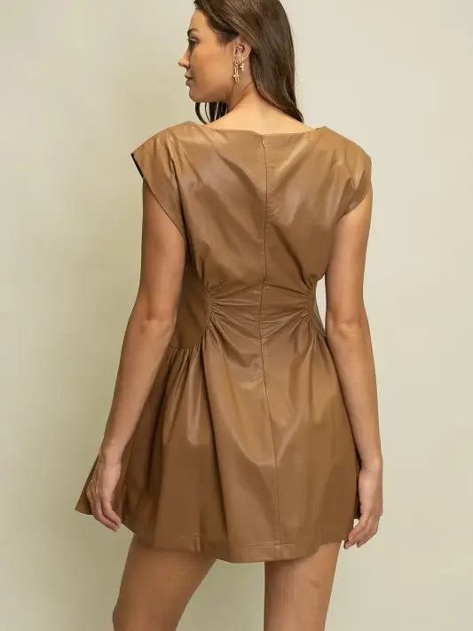 Side Smocked Pleather Dress