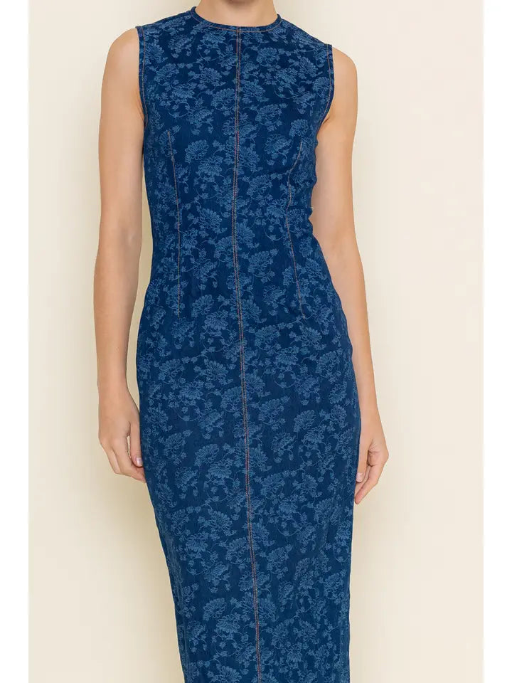 Denim Jacquard Midi Dress