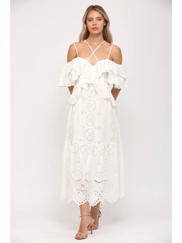 Mila Eyelet Maxi Dress (white)
