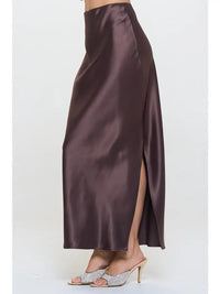 Satin Maxi Skirt with slit (cocoa brown) - GEORGE-MARY'S