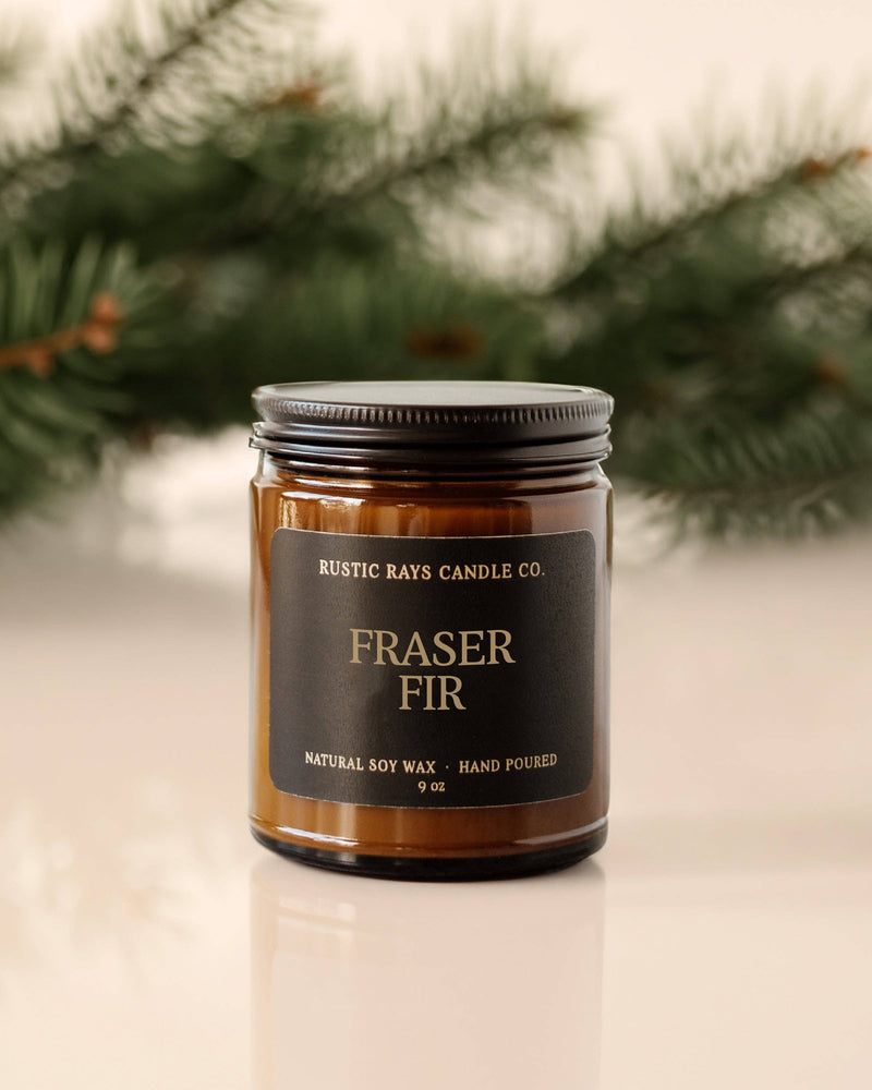 Fraser Fir Soy Candle - Winter Candle - Amber Jar - 9 oz