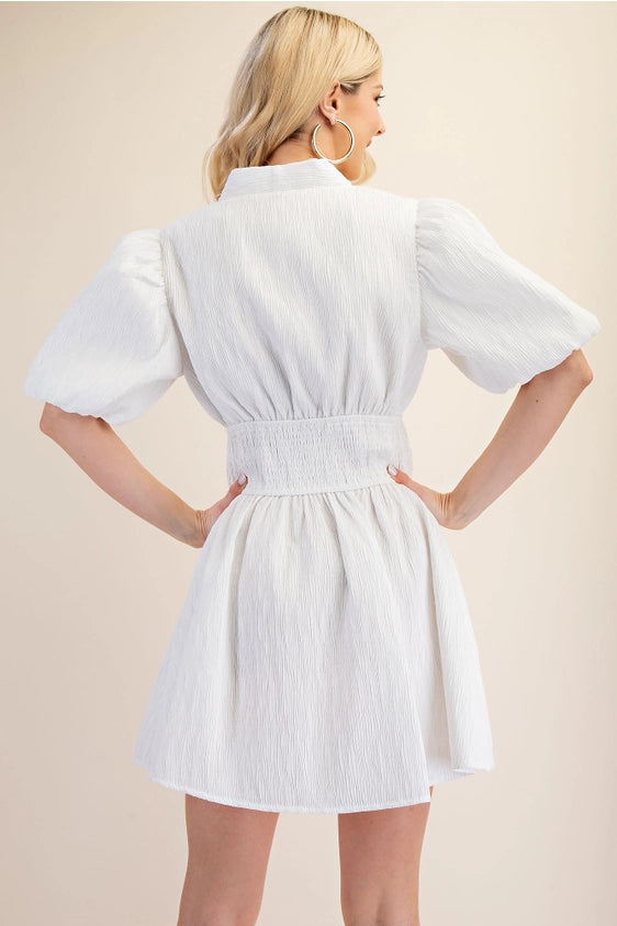 White Puff Sleeve Mini Dress