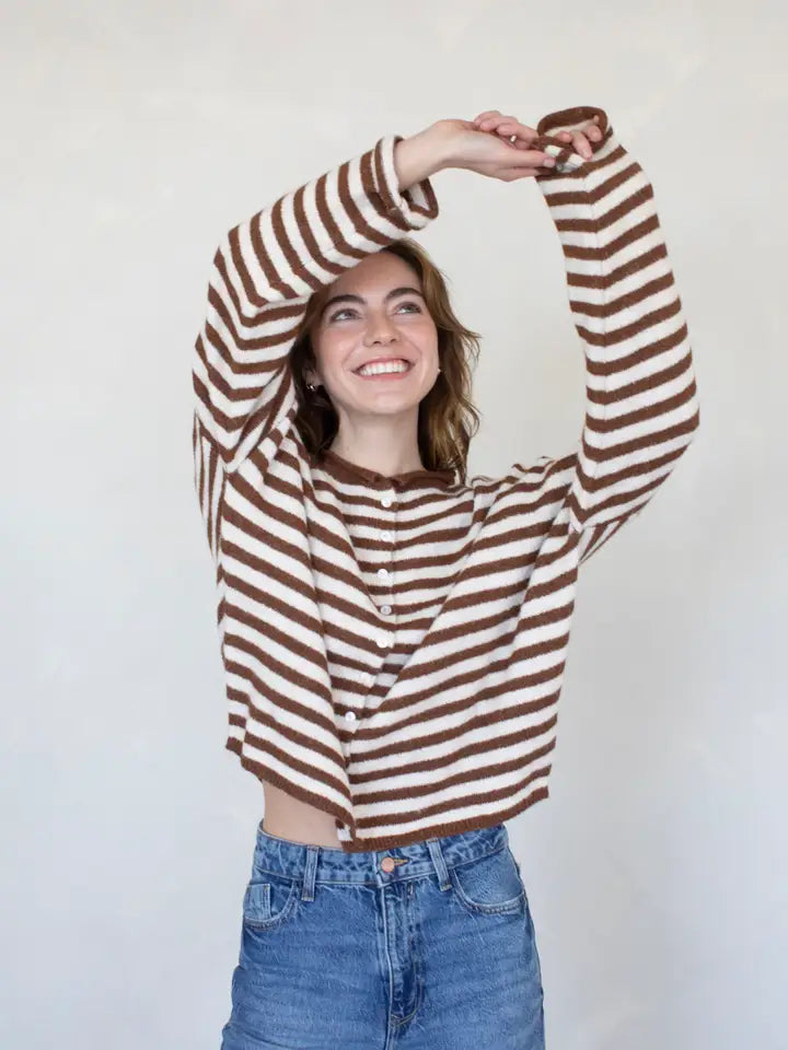 BEST SELLER The Piper Cardigan (ivory/brown stripe)