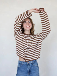 BEST SELLER The Piper Cardigan (ivory/brown stripe)