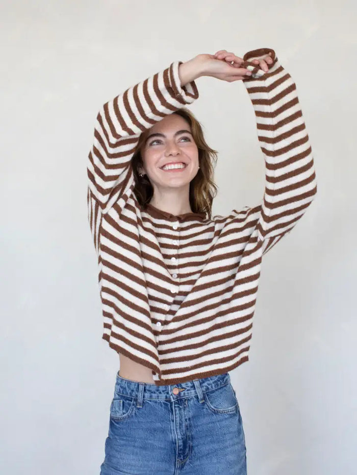 BEST SELLER The Piper Cardigan (ivory/brown stripe)
