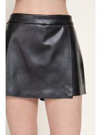 Wrap Faux Leather Skort (black)