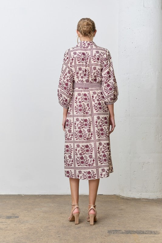 Adeleine Floral Shirt Dress (cream/wine)