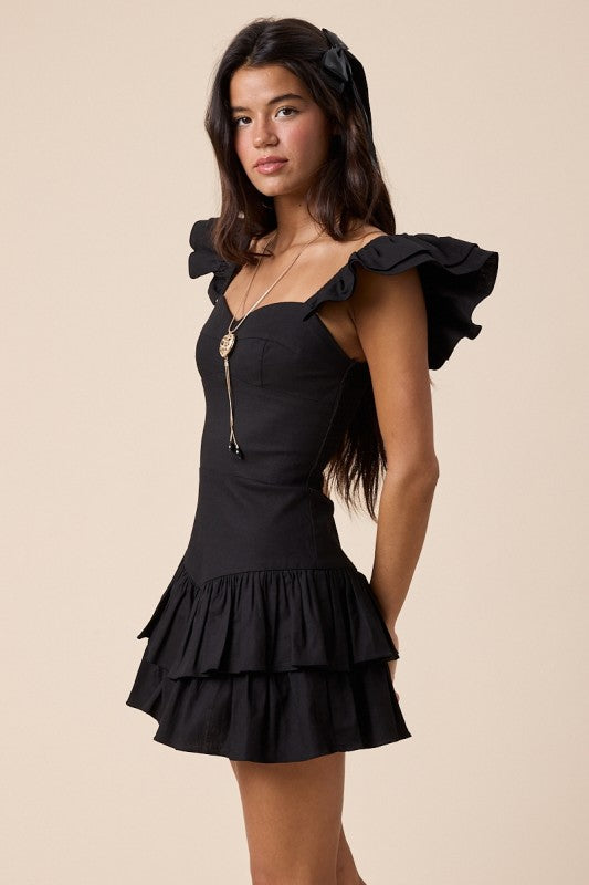 Flutter Sleeve Dress (black)