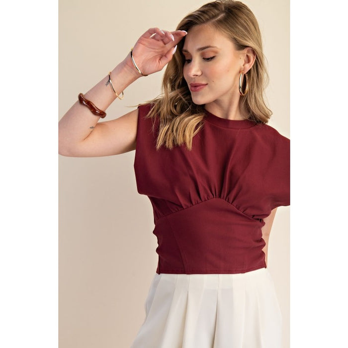 Mary Gathered Knit Top (burgundy)