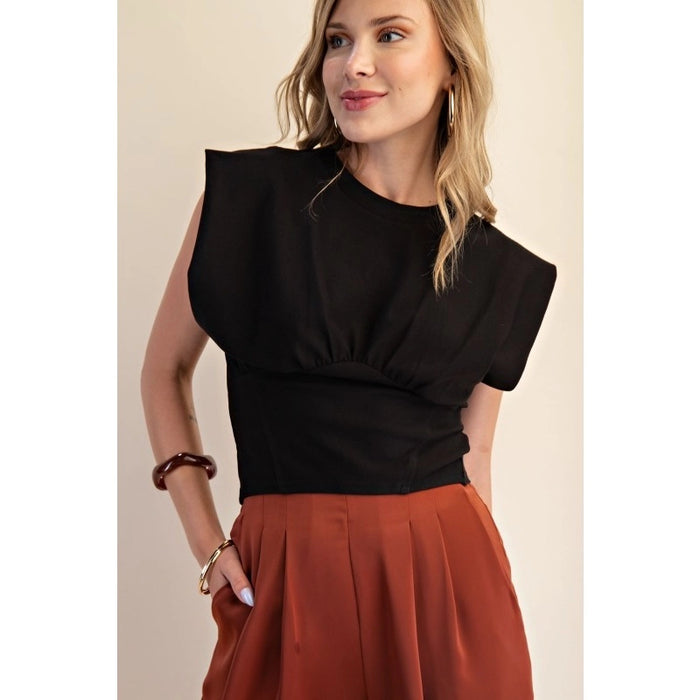 Mary Gathered Knit Top (black)