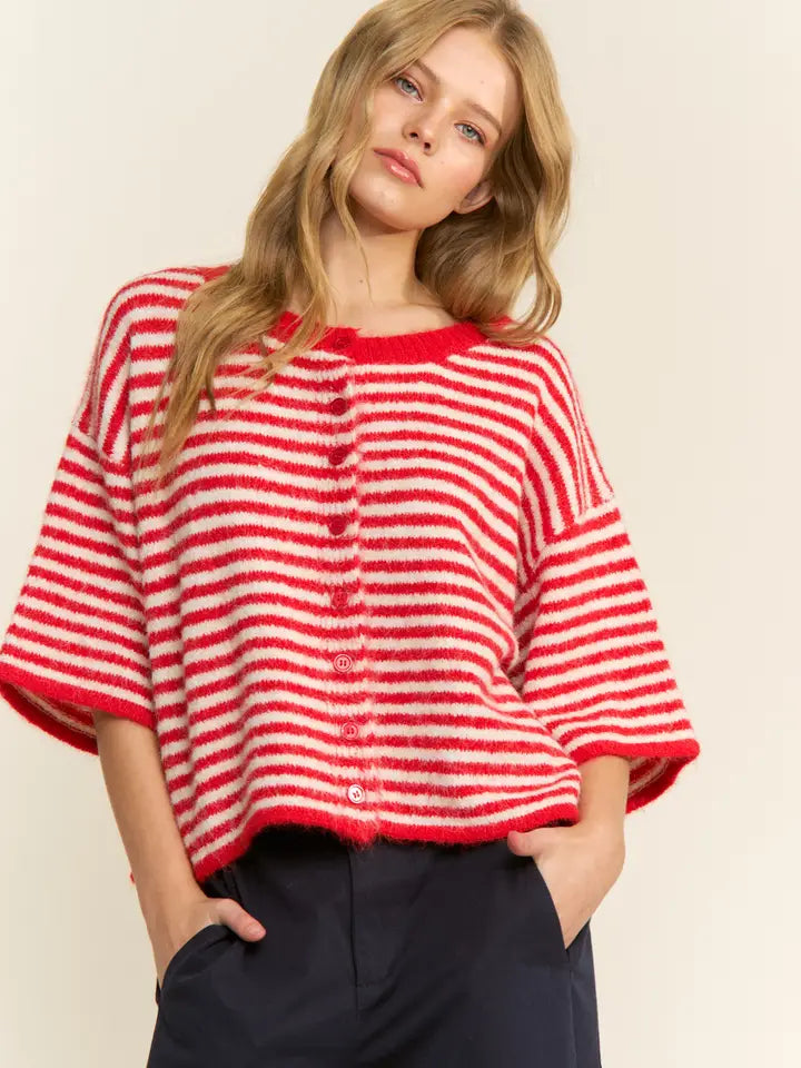 The Penny Cardigan (red/white striped)