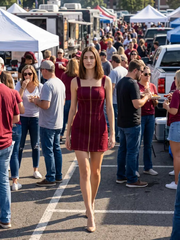 Maroon Zipper Mini Dress - GEORGE-MARY'S