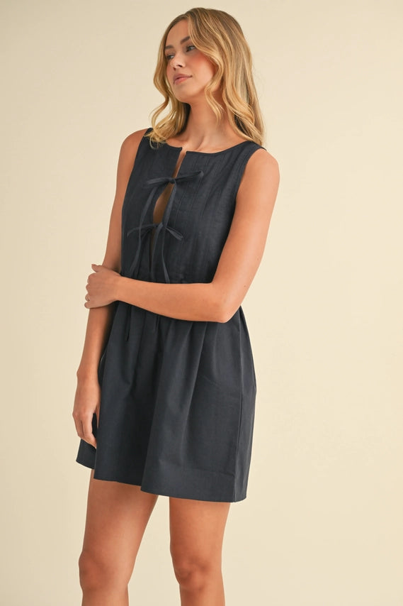Linen Pintucked Dress (navy)