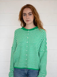 The Piper Cardigan (green mini stripe)