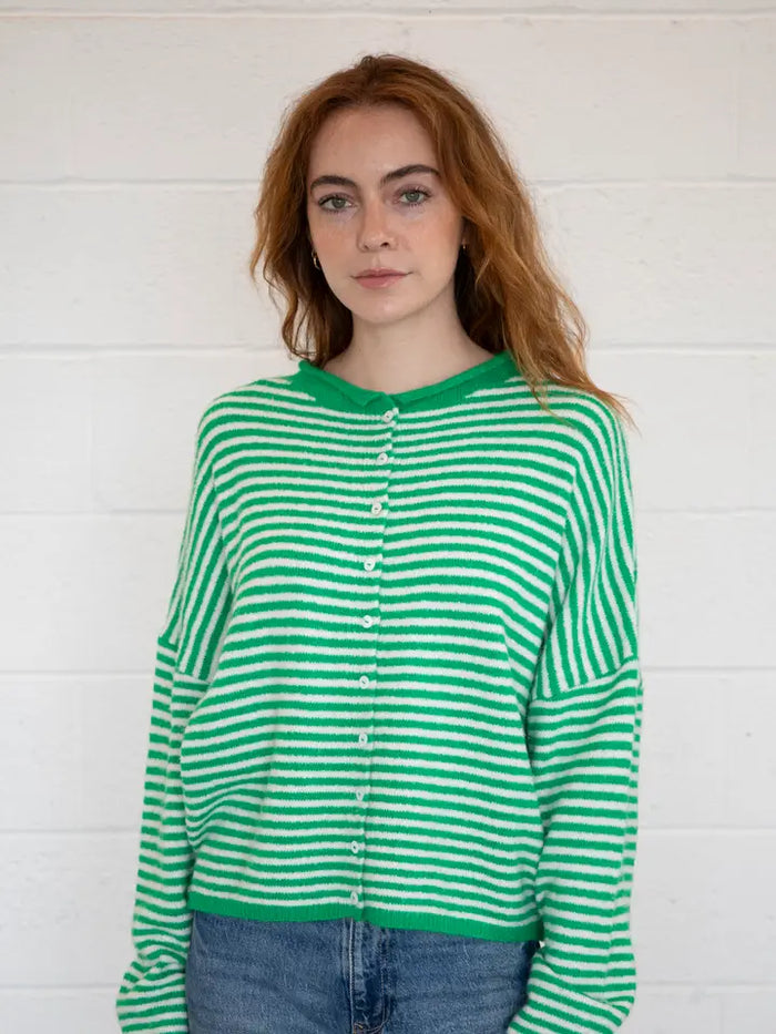 PREORDER The Piper Cardigan (green mini stripe)
