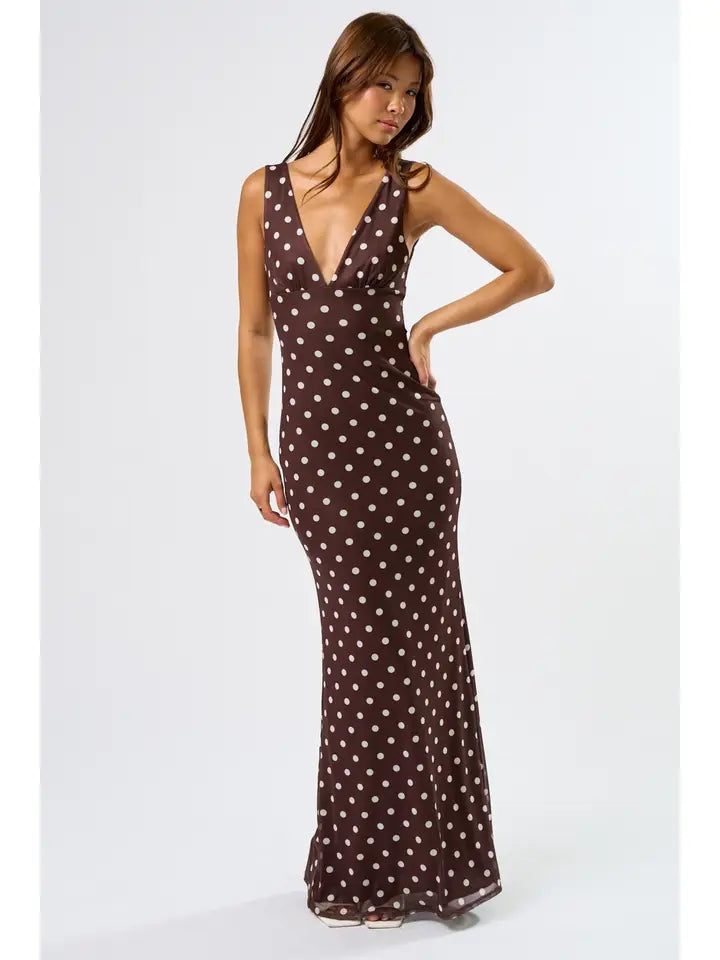 Chocolate Polka Dot  Maxi Dress