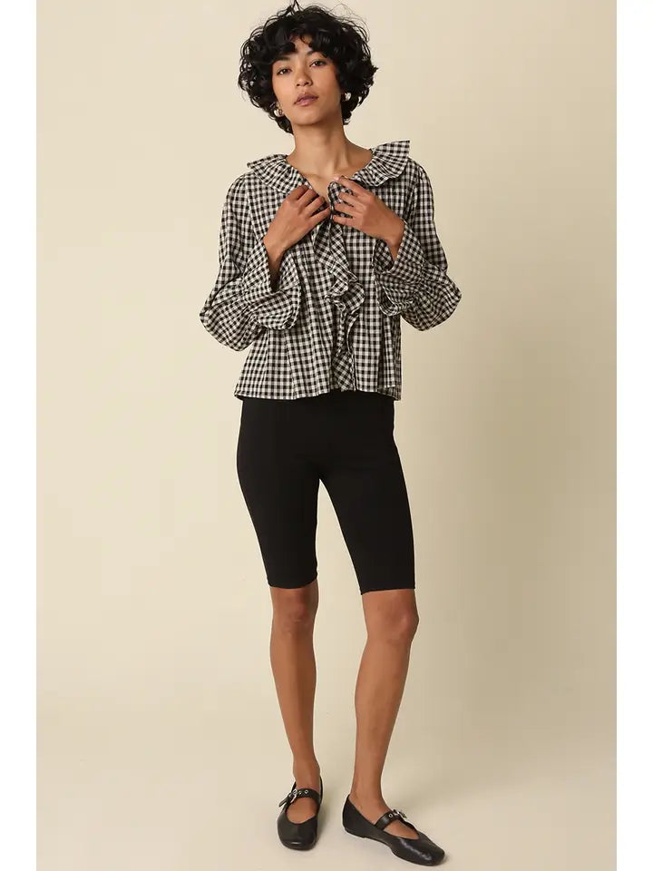 Hazel Gingham Ruffle Blouse (black)