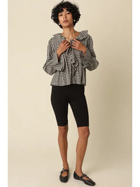 Hazel Gingham Ruffle Blouse (black)