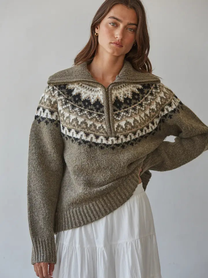 Fair Isle Zipper Sweater