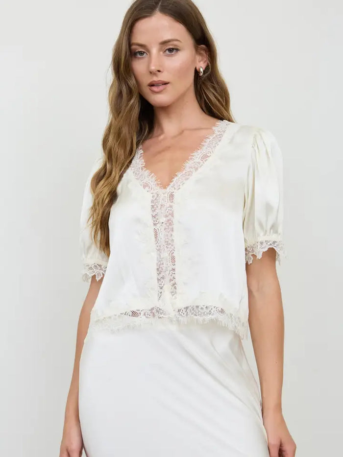 Annalise Satin Top (cream) - GEORGE-MARY'S
