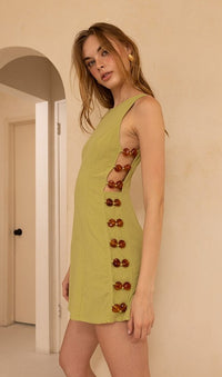 Exuma Linen Bead Dress (avocado)