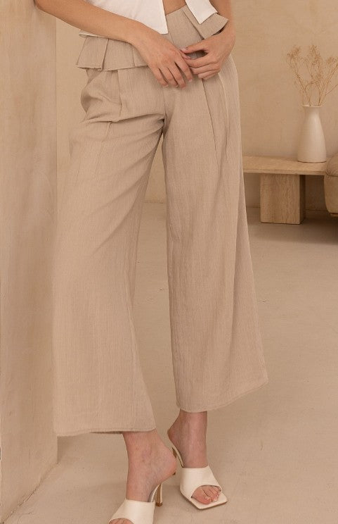 Ruffled Linen Trouser (beige)