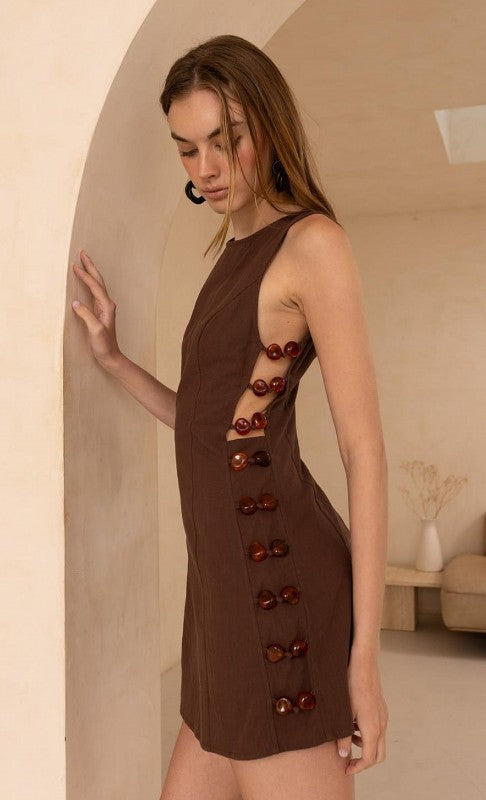 Exuma Linen Bead Dress (chocolate)