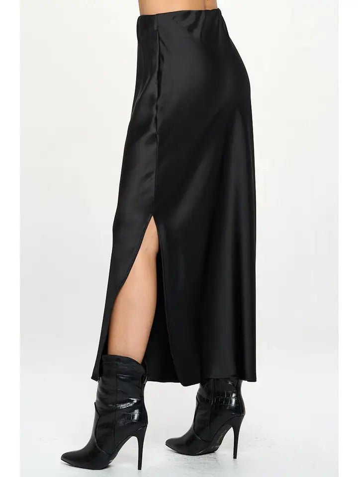 Satin Maxi Skirt with slit (black)