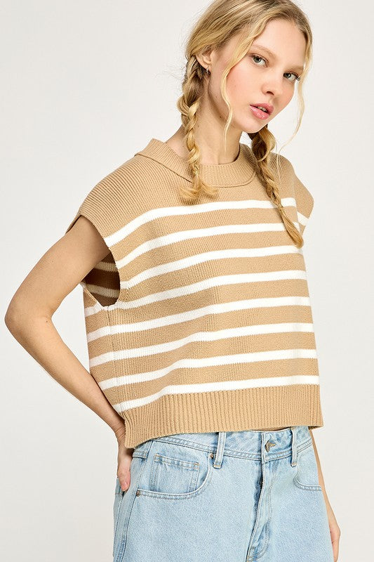 Casual Comfy Sweater Vest Tank (taupe stripe)