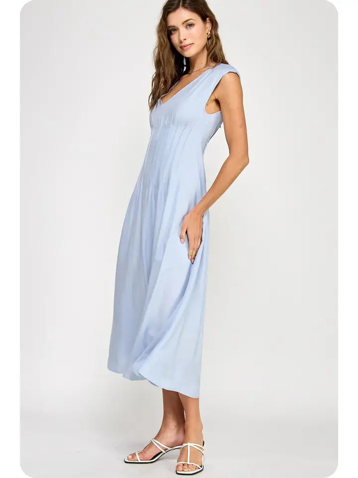 Pintuck Corset Midi Dress (blue)