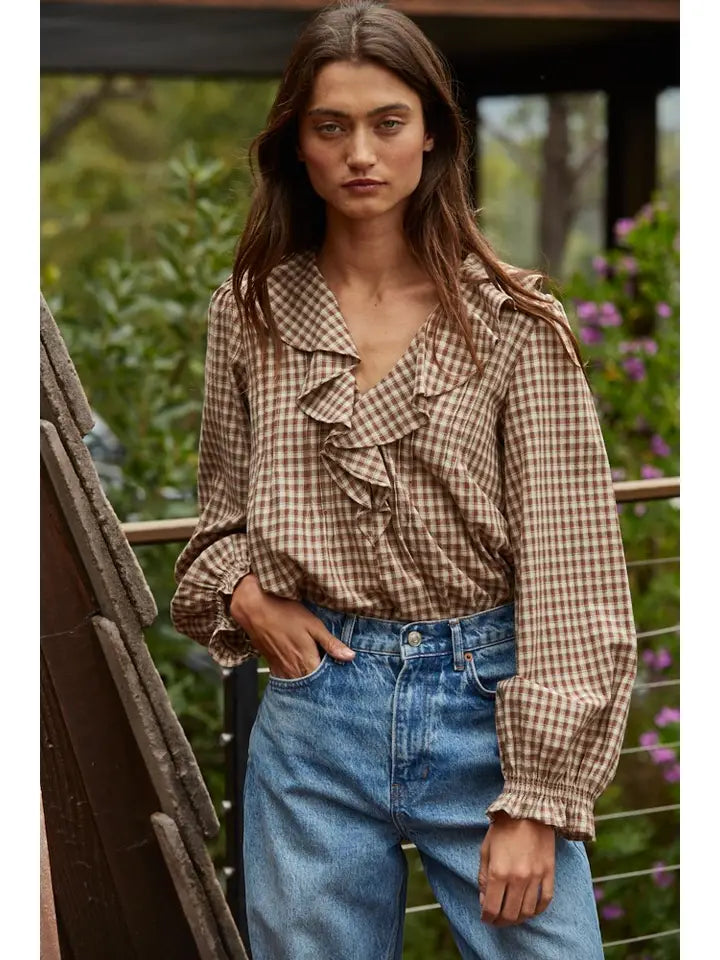 Well Gingham Ruffle Blouse - GEORGE-MARY'S