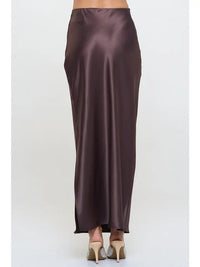 Satin Maxi Skirt with slit (cocoa brown) - GEORGE-MARY'S