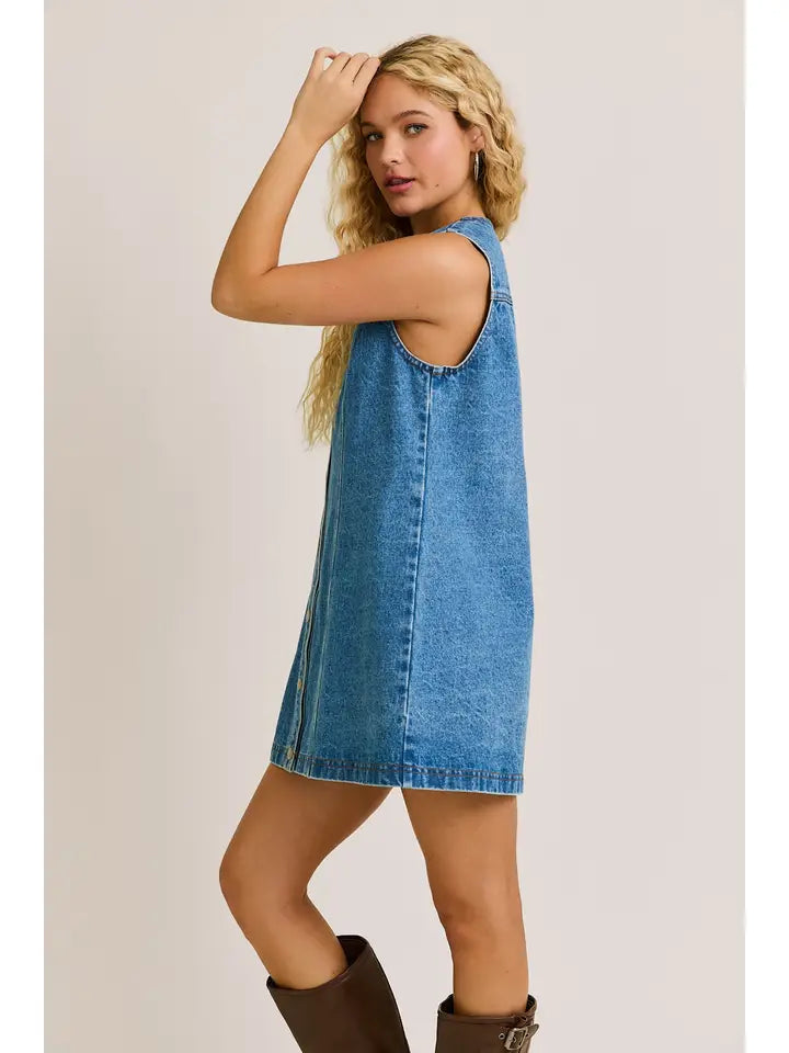 Denim Button Shift Dress