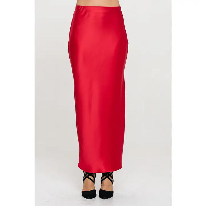 Satin Maxi Skirt with slit (red)