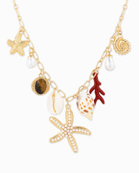 Pearl Starfish Nine Sea Life Charm Necklace