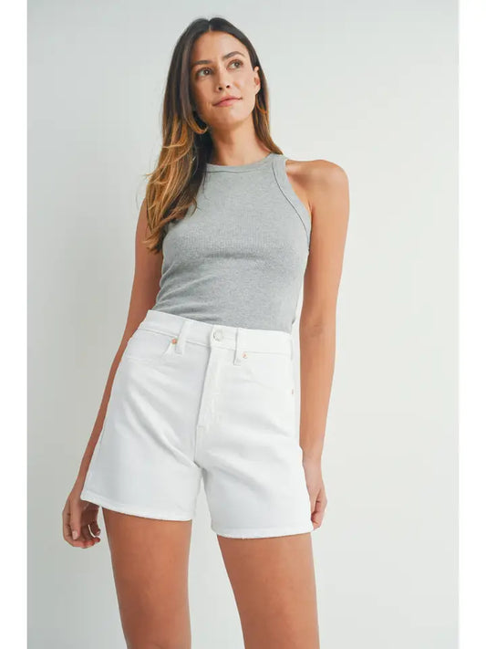 White Clean Hem Mom Short