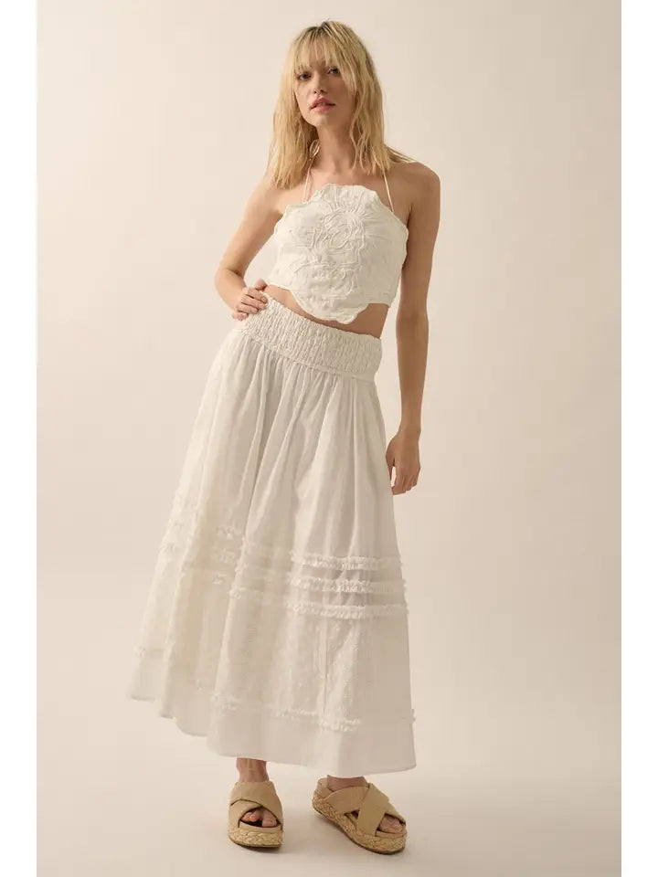 Wanderlust Eyelet Smocked Midi Skirt