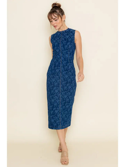 Denim Jacquard Midi Dress