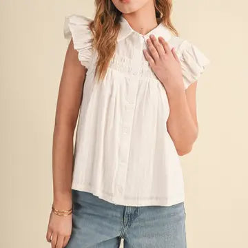 Ruffled Trim Blouse (white)