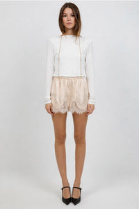 Champagne Satin Lace Shorts