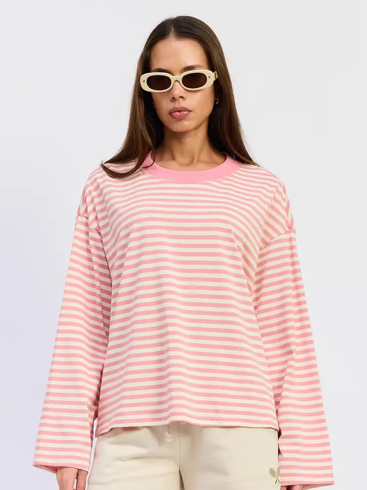 Krewe Oversized Stripe Long Sleeve Tee (pink)