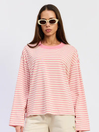 Krewe Oversized Stripe Long Sleeve Tee (pink)