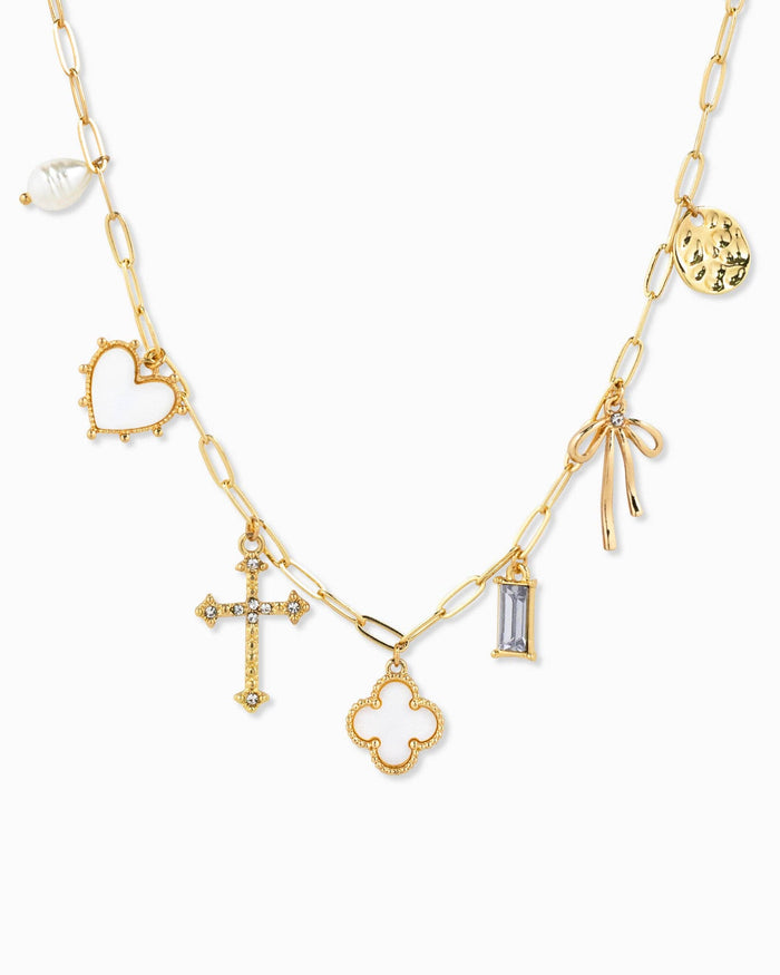 MOP Clover Multi Gold Charm Necklace