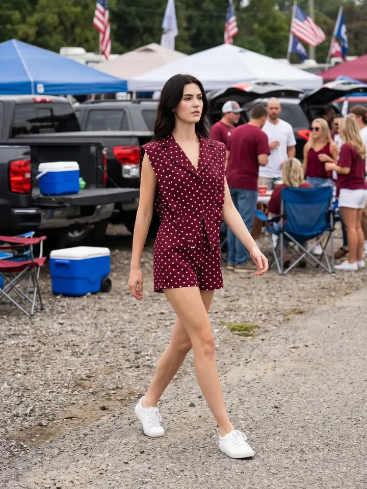 Burgundy Dot Romper - GEORGE-MARY'S