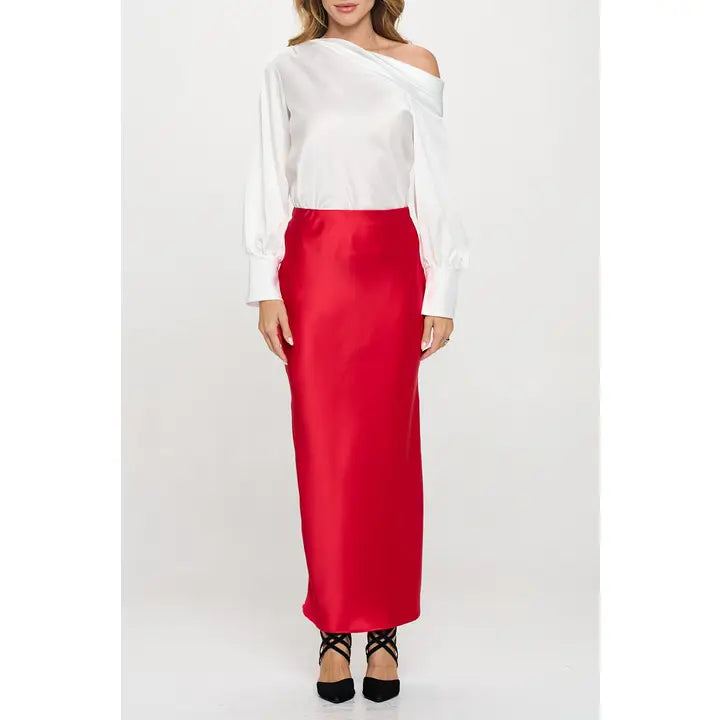 Satin Maxi Skirt with slit (red)