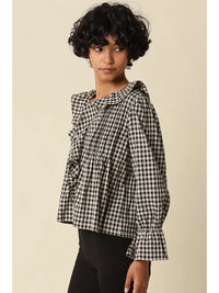 Hazel Gingham Ruffle Blouse (black)