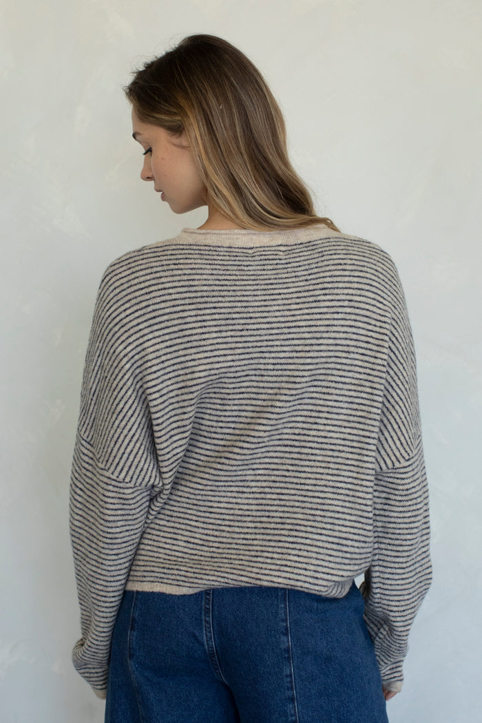 PREORDER The Piper Cardigan (natural pinstripe)
