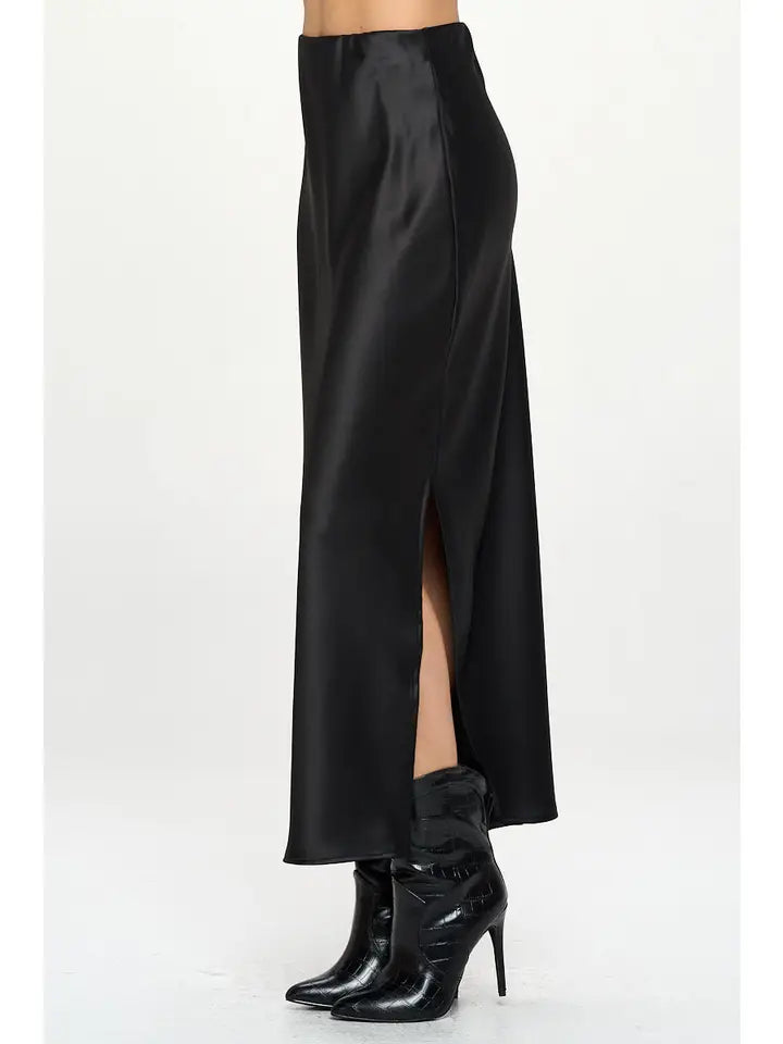 Satin Maxi Skirt with slit (black)