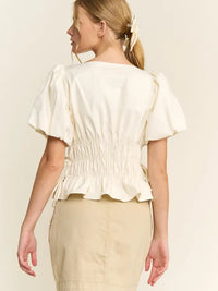 Lola Smocked Puff Sleeve Top (ivory) - GEORGE-MARY'S