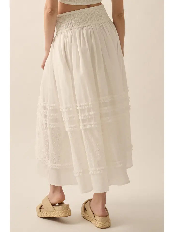 Wanderlust Eyelet Smocked Midi Skirt